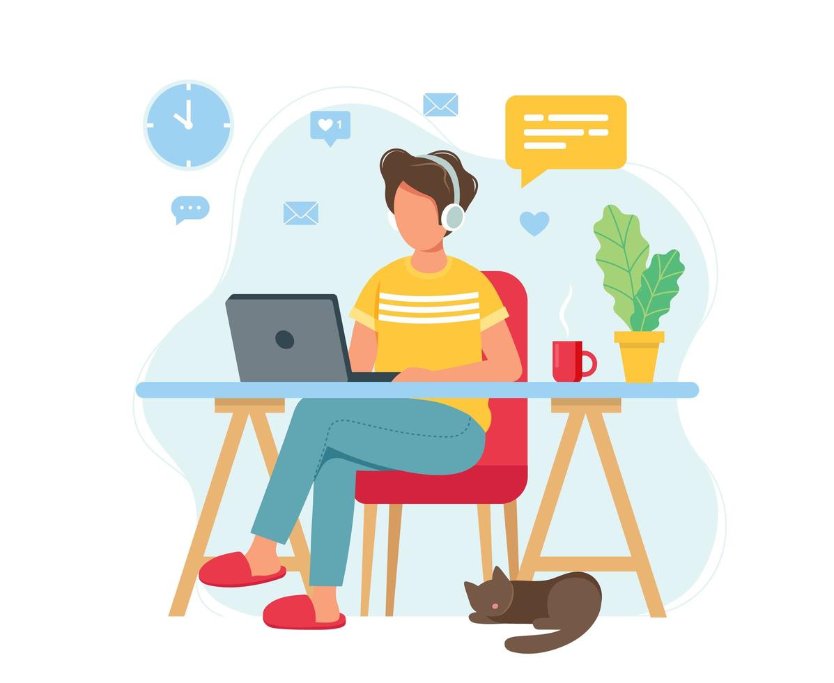 Man Working From Home Home Office Concept Download Free Vectors Clipart Graphics Vector Art
