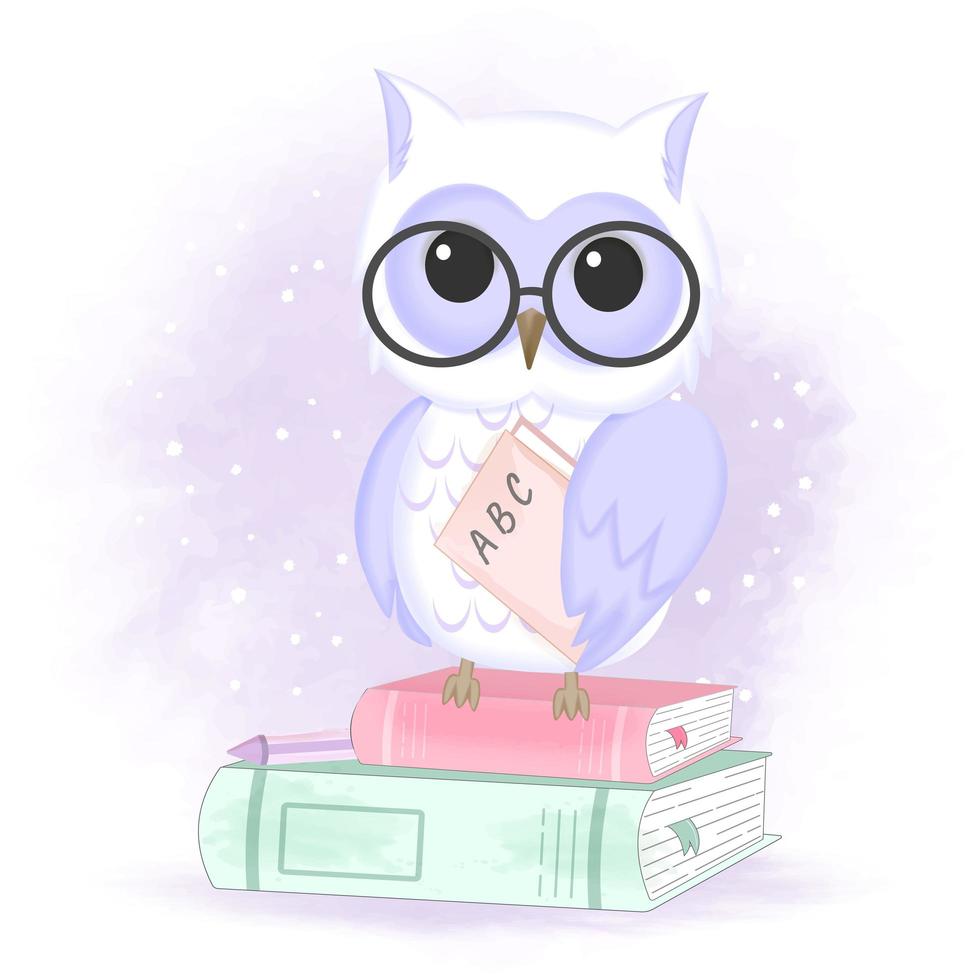 Cute owl on a pile of books vector