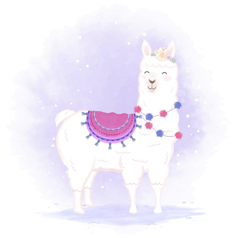 Cute little watercolor llama smiling  vector