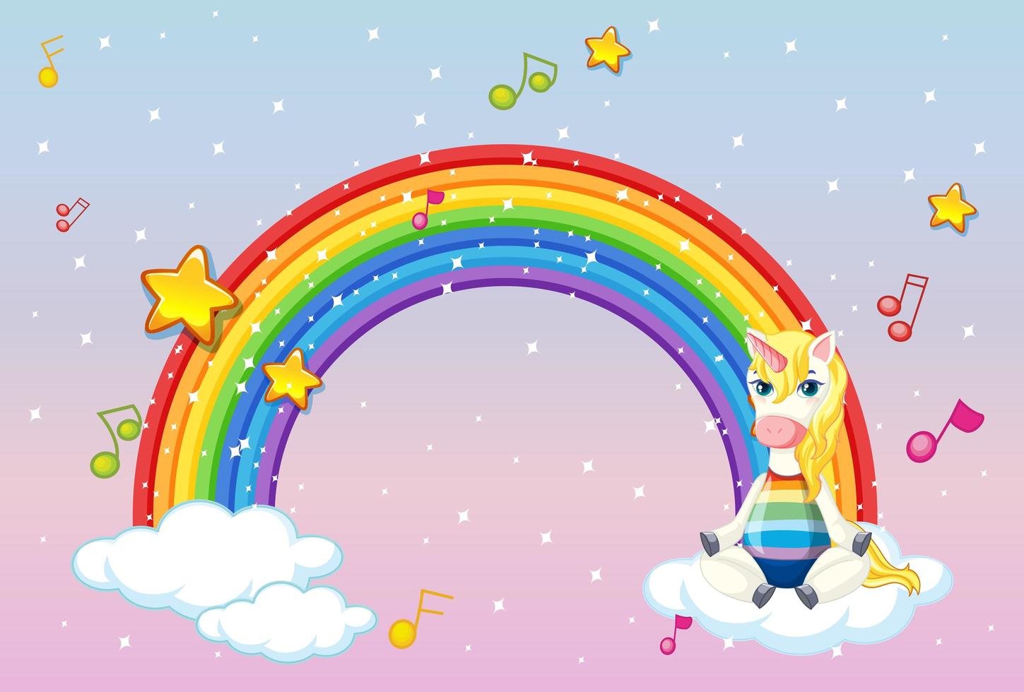 banner con lindo unicornio en cielo pastel vector