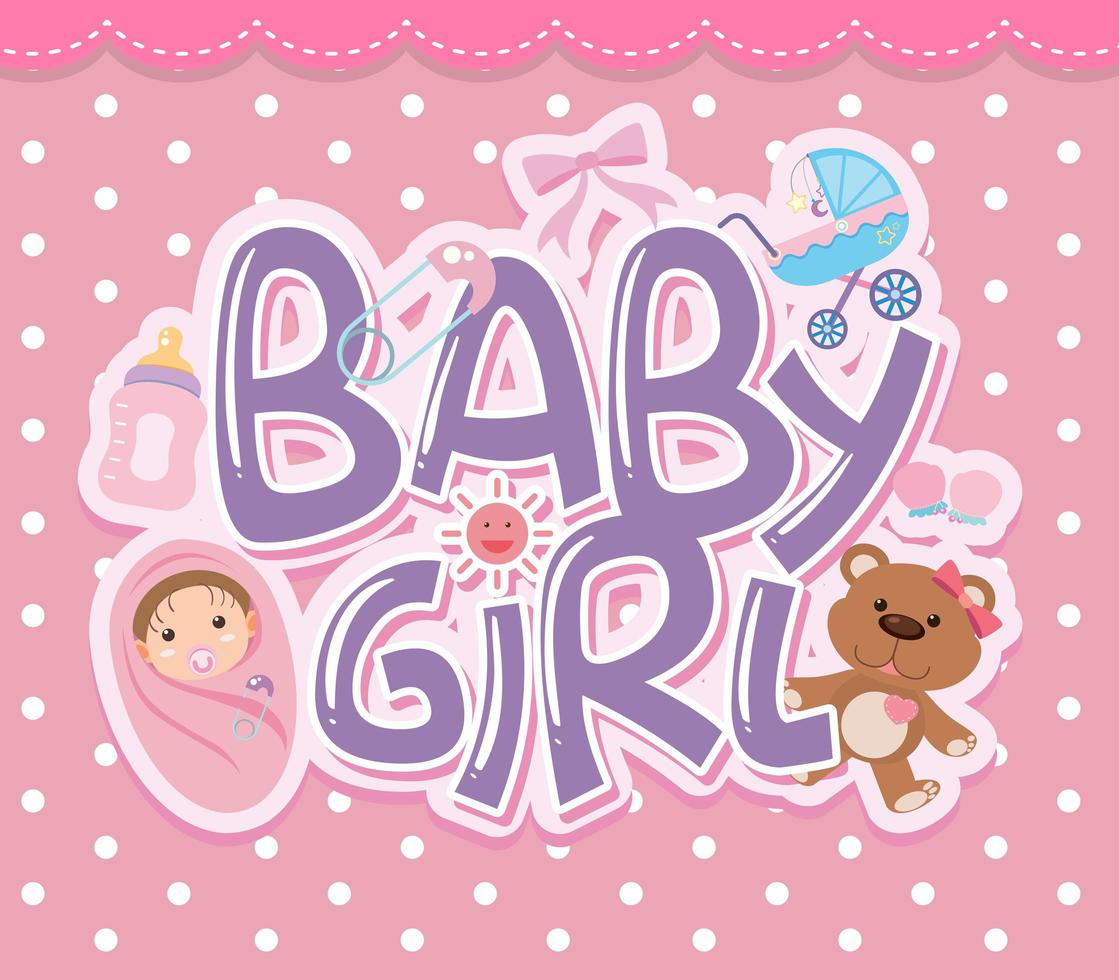 Baby girl text and elements vector