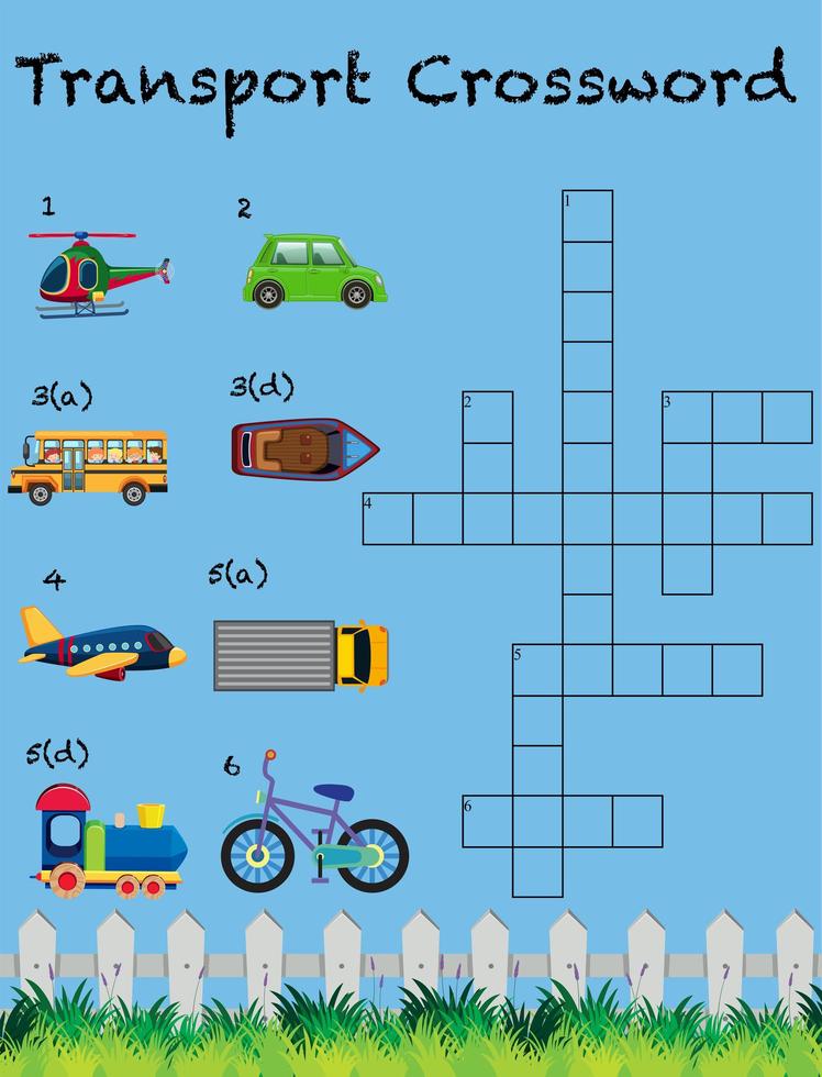 una plantilla de juego de crucigramas de transporte vector