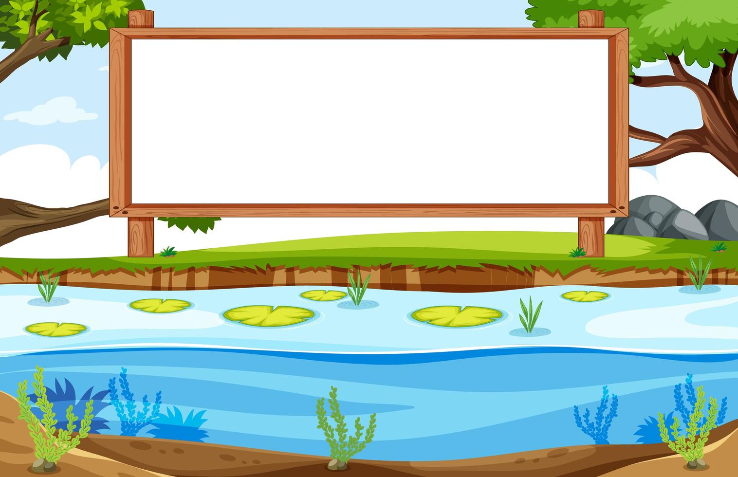 Empty banner board in a nature park scenery vector