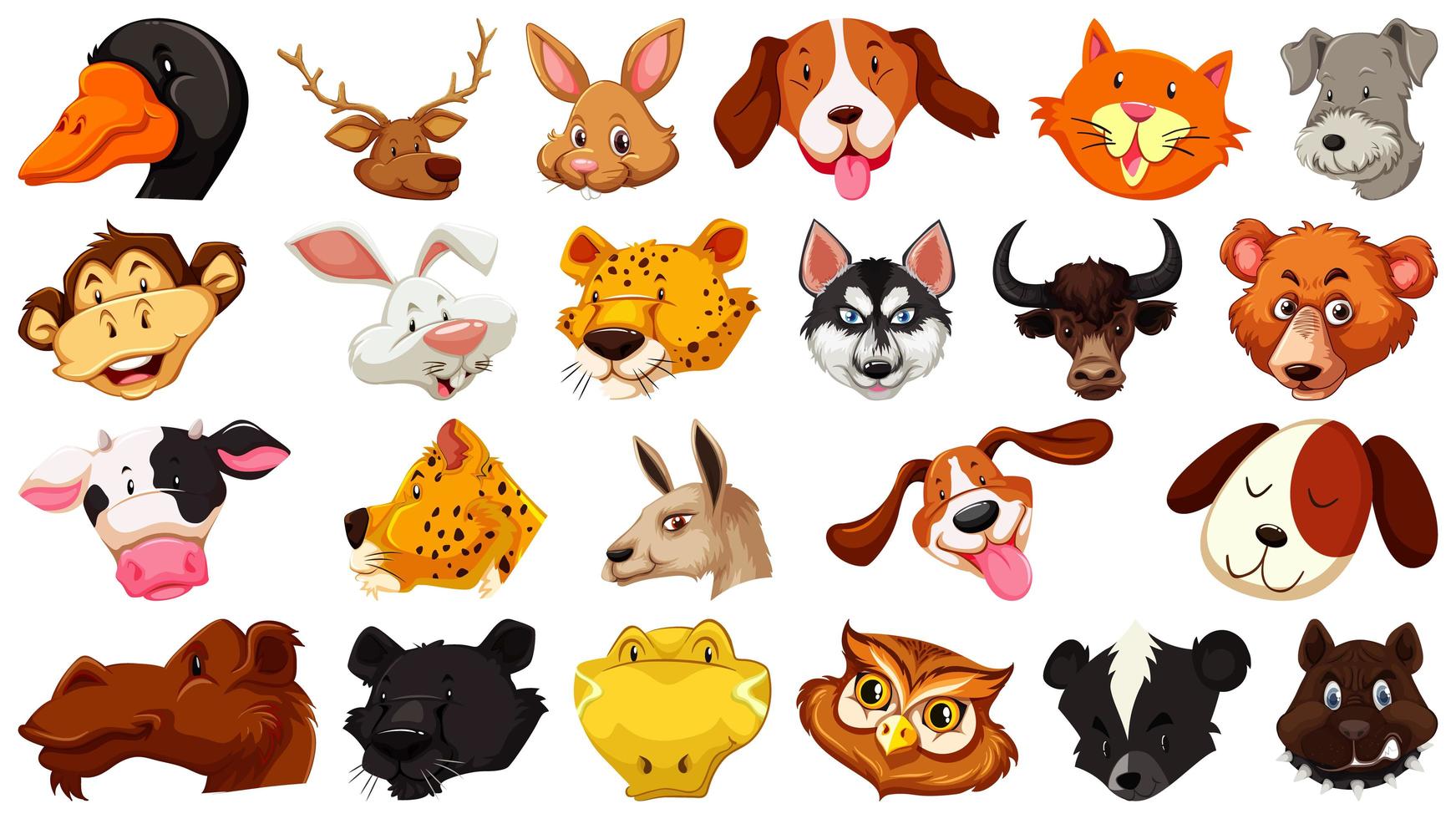 conjunto de diferentes animales de dibujos animados lindo vector