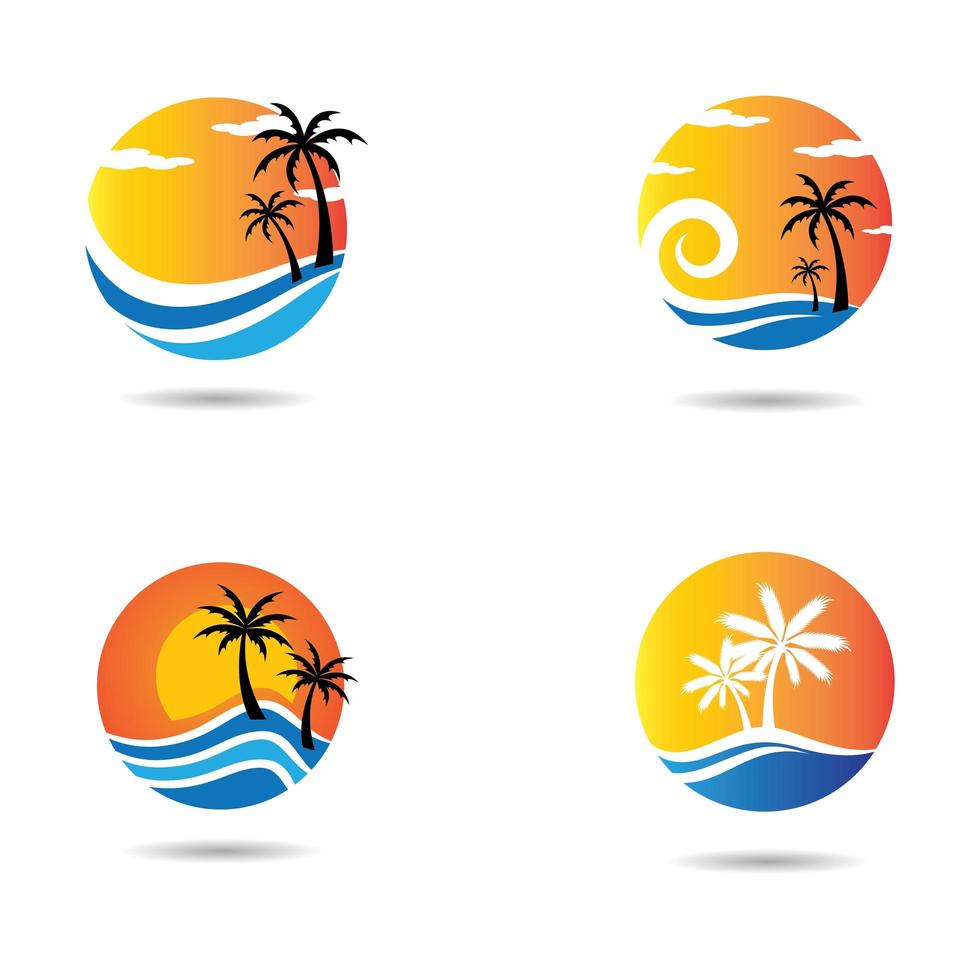 Sunset beach logo set vector