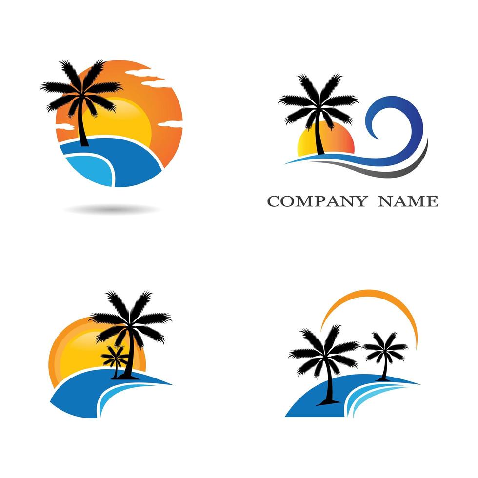 Sunset beach logo set vector