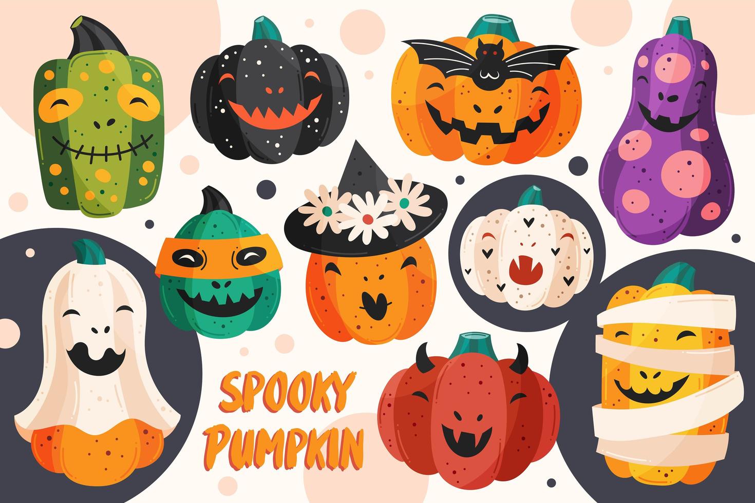 Cute spooky pumpkin set vector