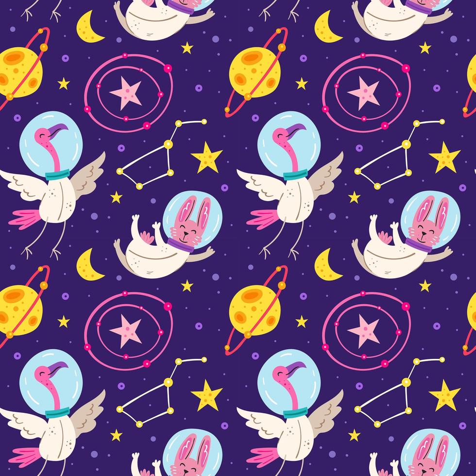 Astronaut animals seamless pattern background vector