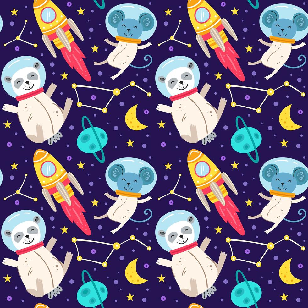 astronauta, animales, seamless, patrón, plano de fondo vector