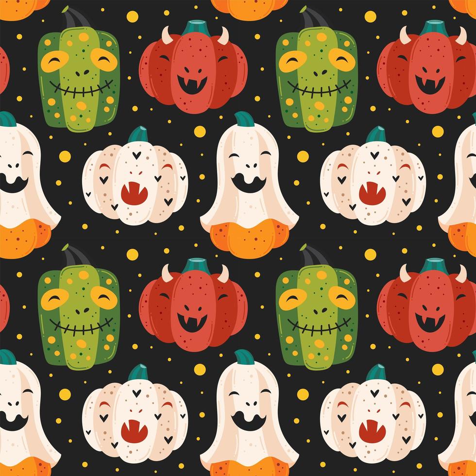 Spooky pumpkins Halloween seamless pattern background vector