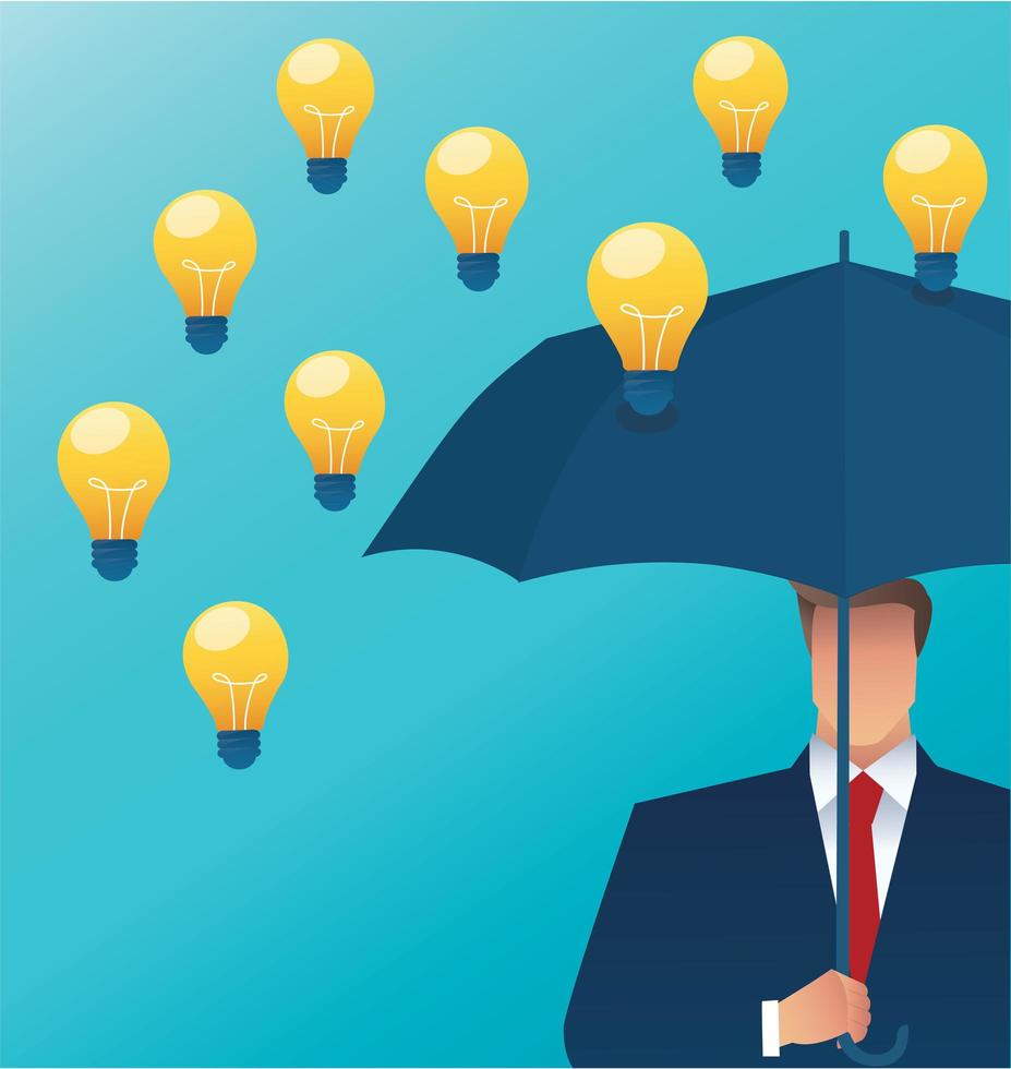 Man holding an umbrella with light bulbs falling vector