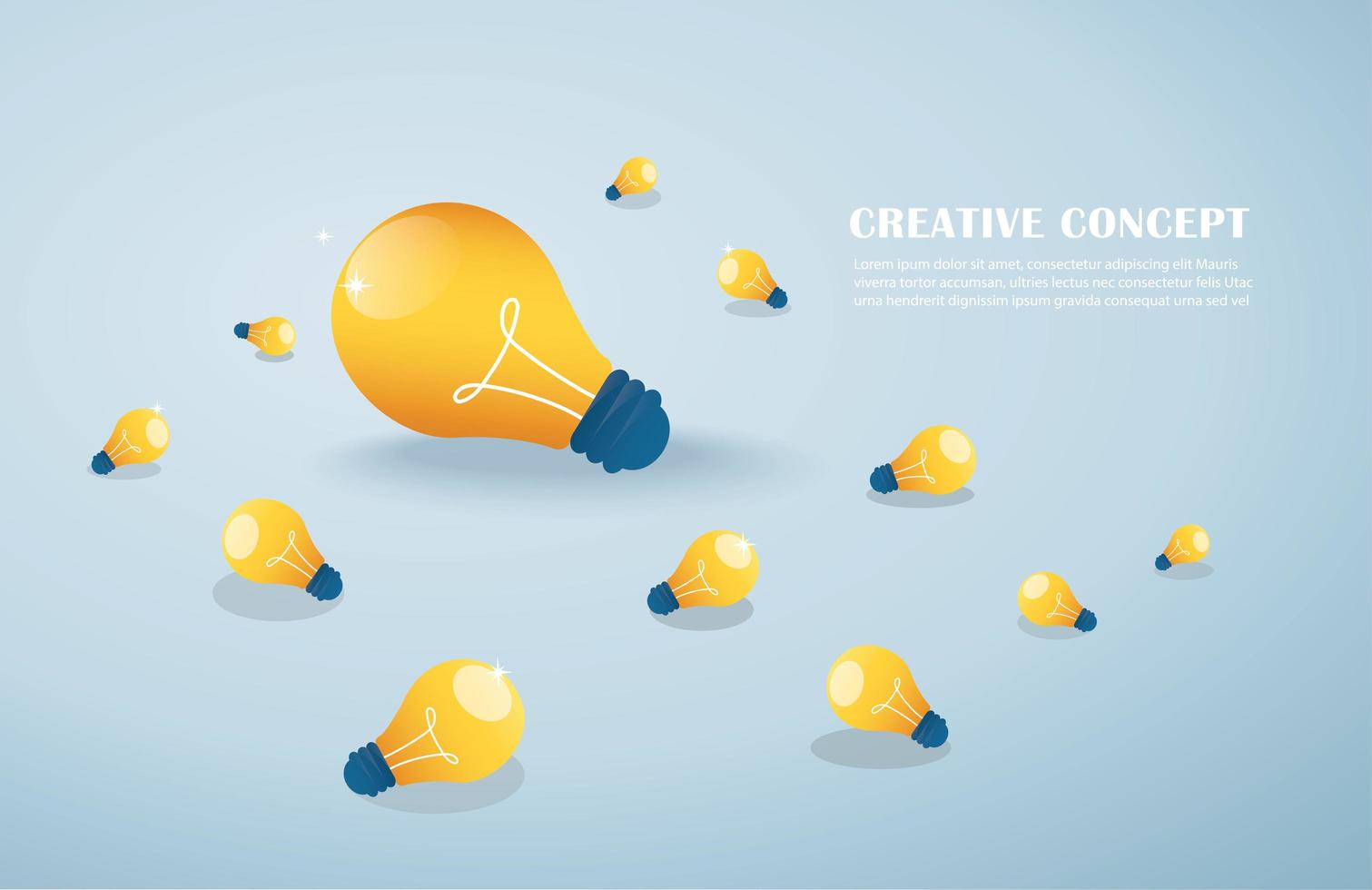 Creative idea concept, light bulbs on blue background vector