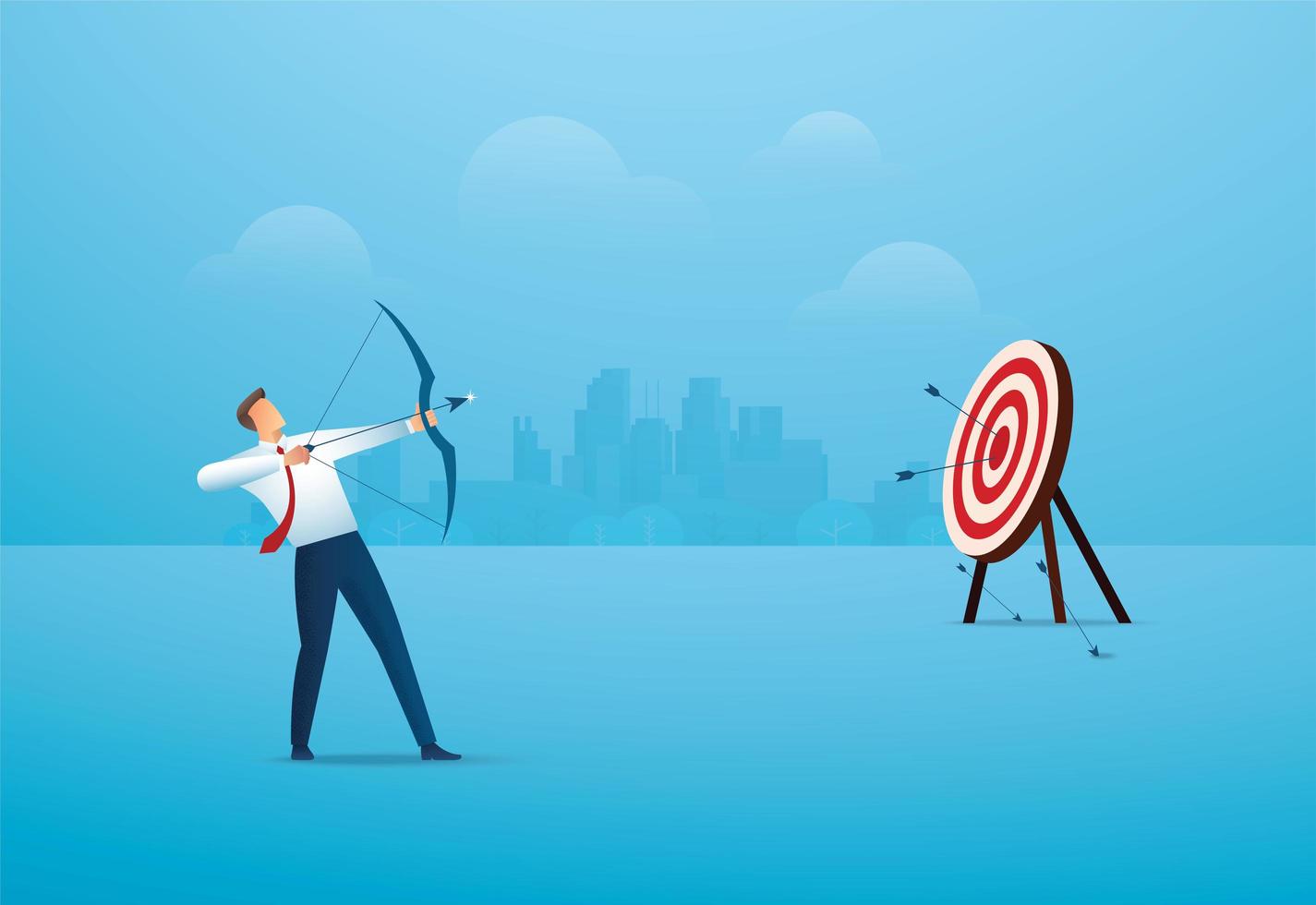 Businessman with bow aiming at the target vector