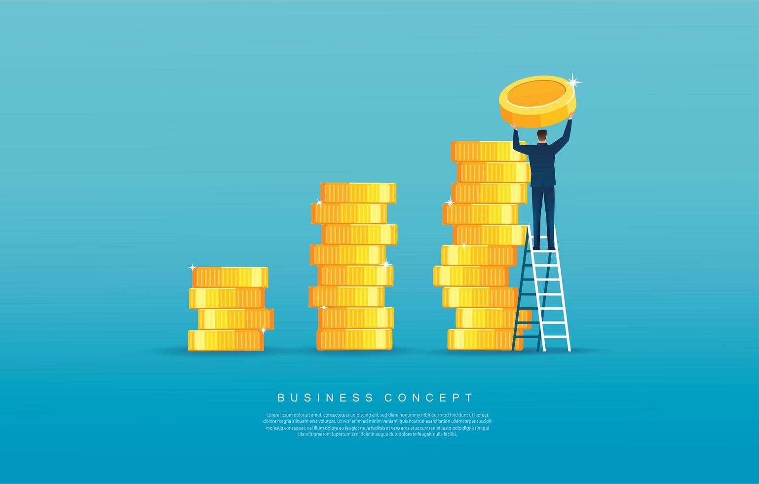 Man putting coin on pile of coins vector