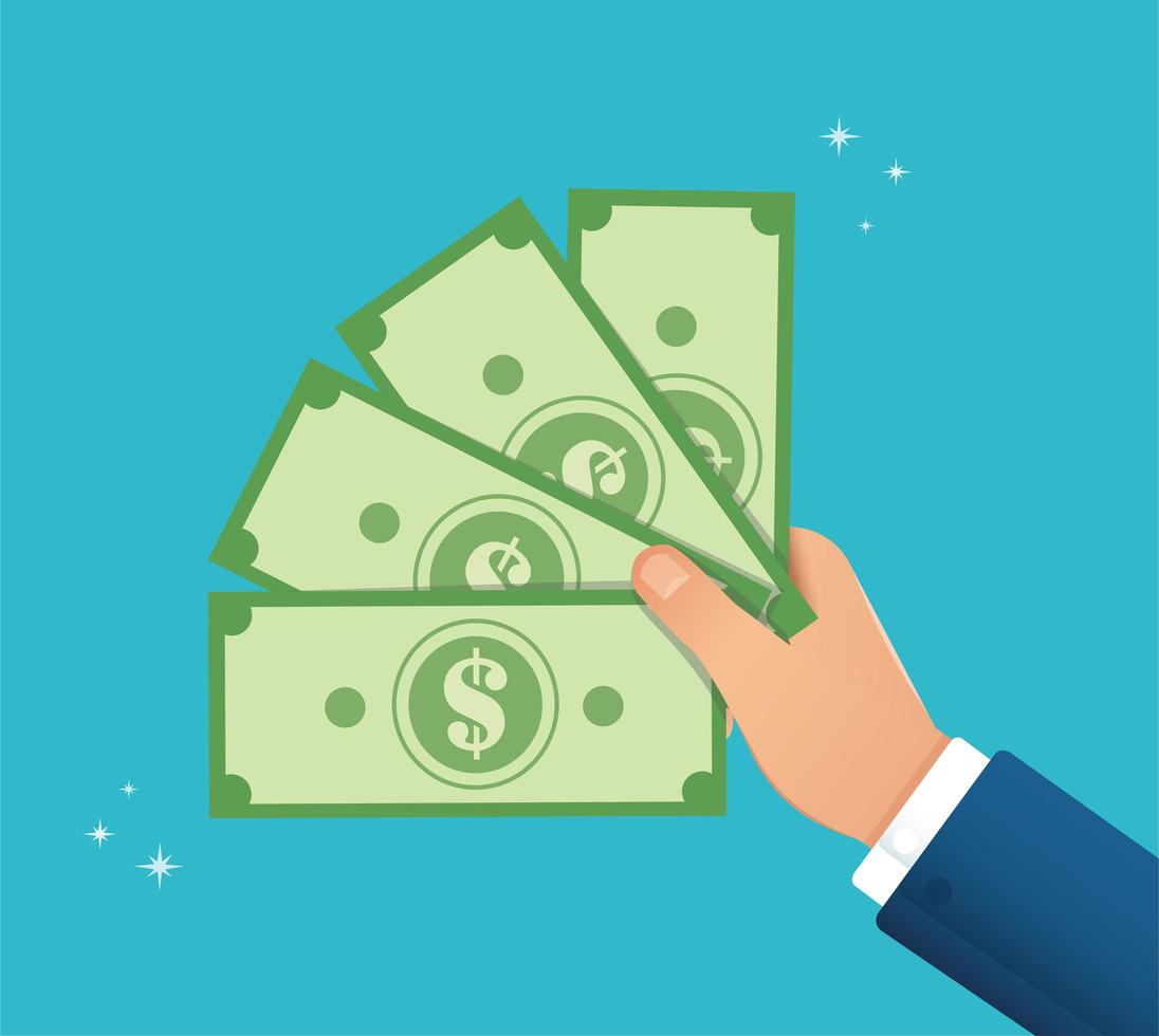 Hand holding dollar bills vector