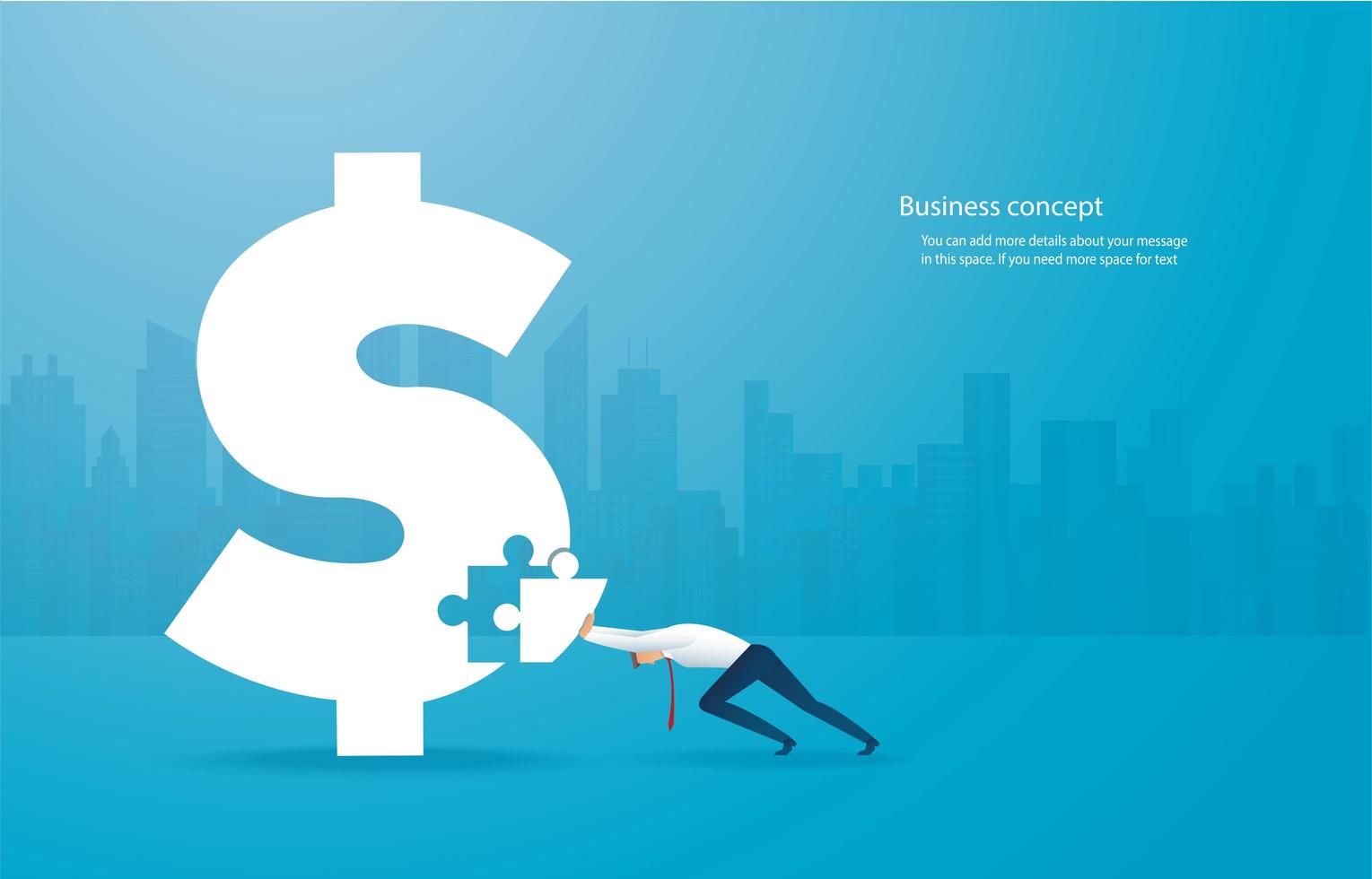 Business man putting puzzle piece into dollar sign vector