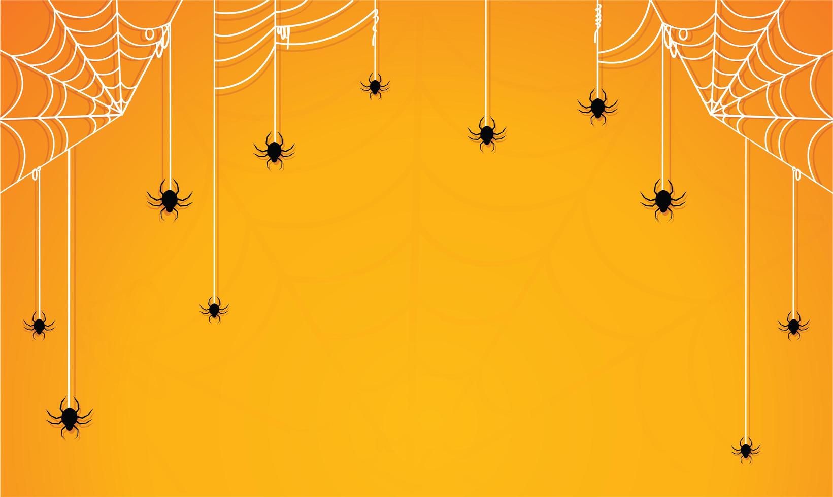 Halloween spiders and spider webs on orange gradient vector