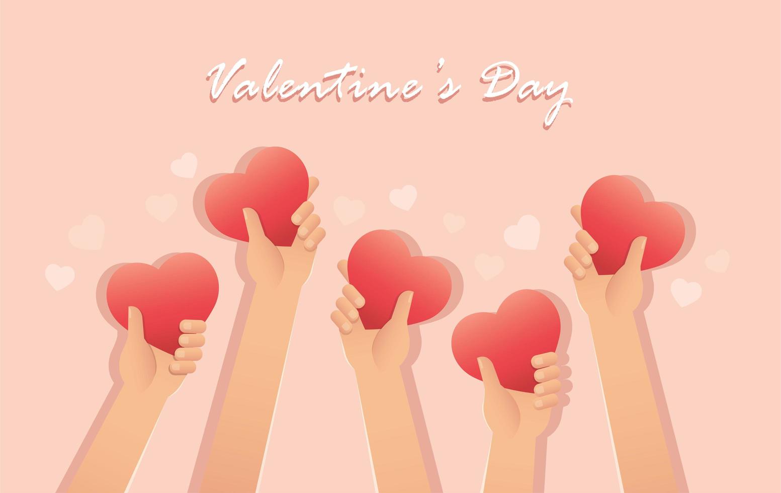 Valentine's card with hands holding hearts vector