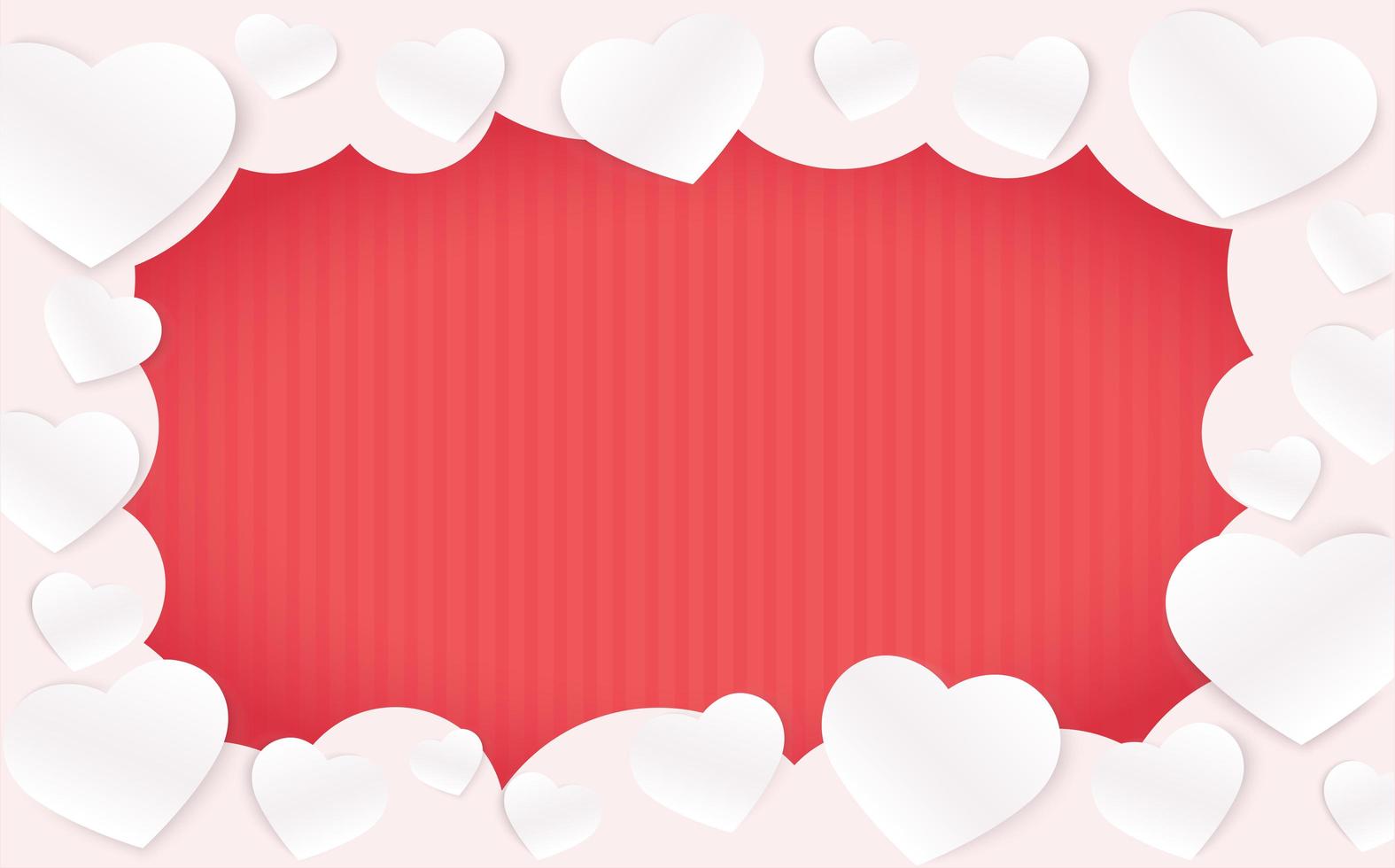 Cloud hearts frame on red striped background vector