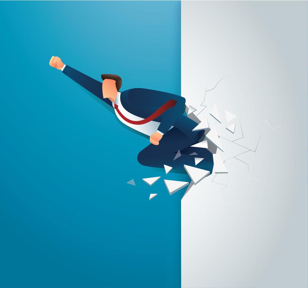 Businessman breaks through the wall to success vector