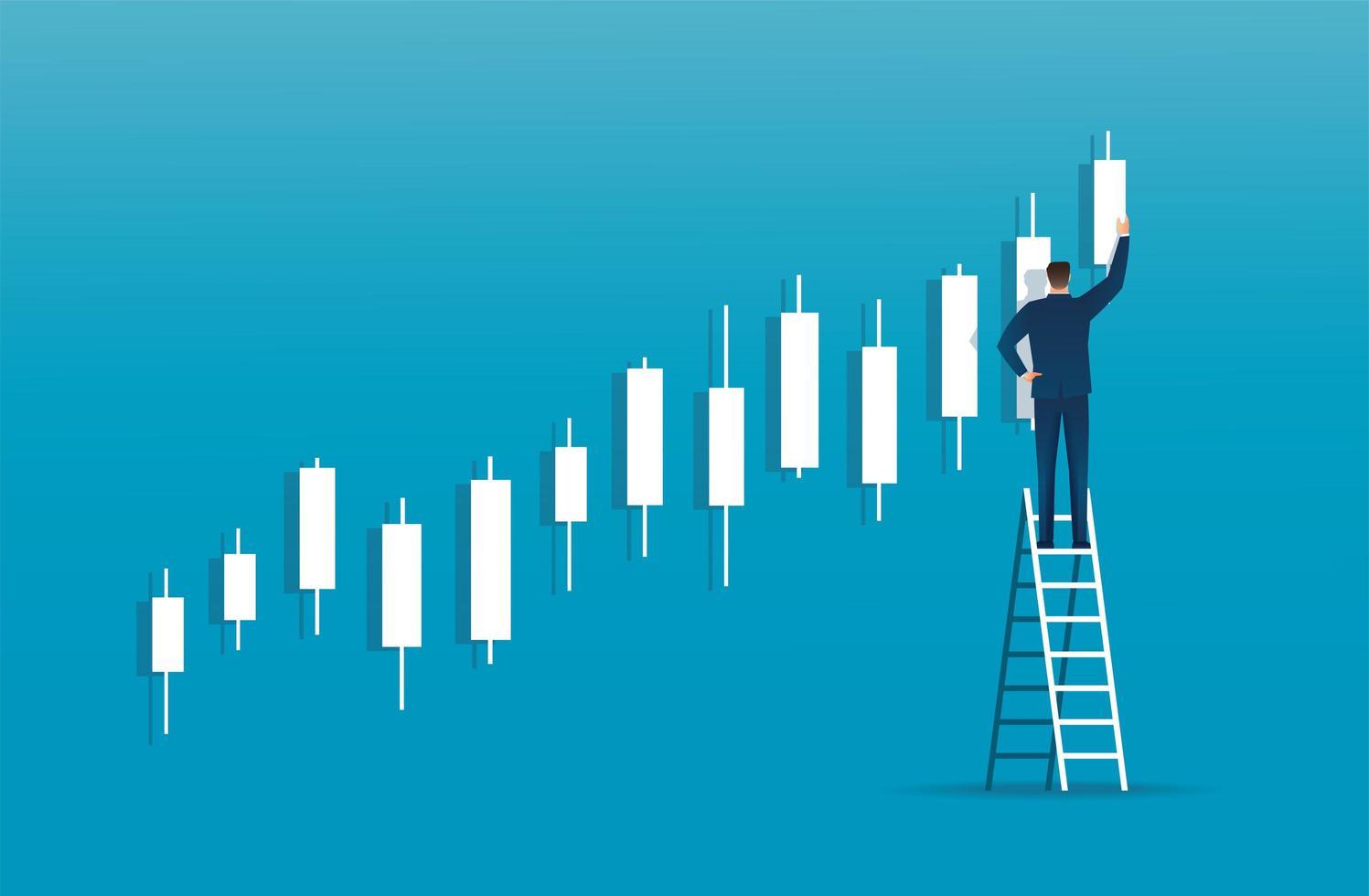 Man on ladder with candlestick chart vector