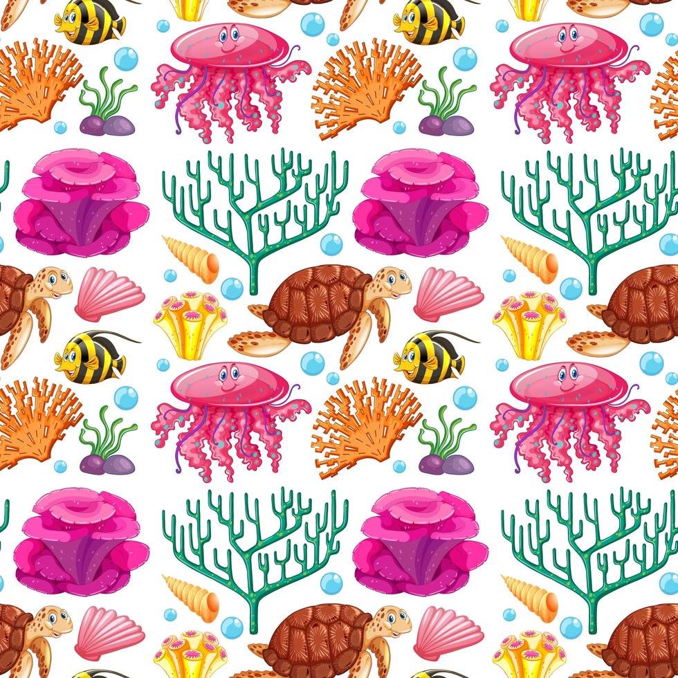 Seamless pattern with sea creatures and coral vector