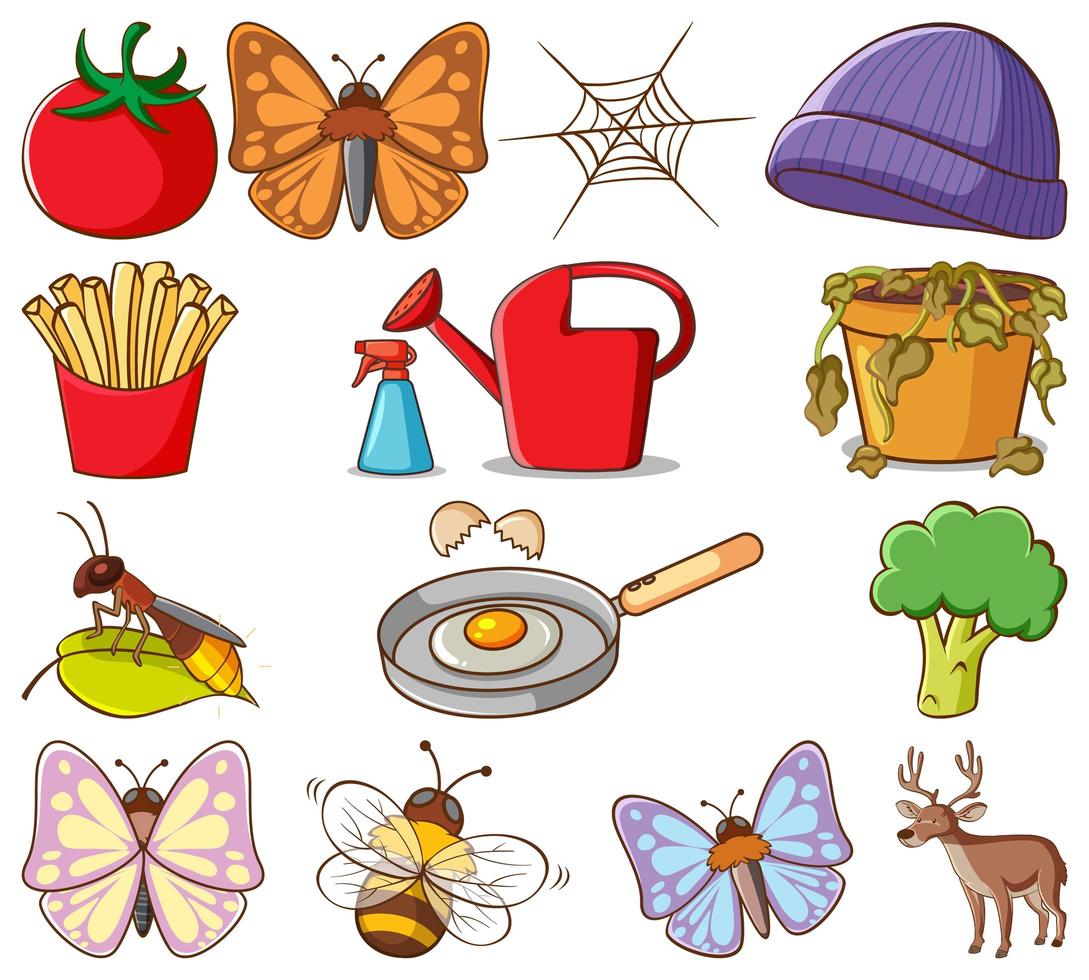 Large set of different animals and other objects vector