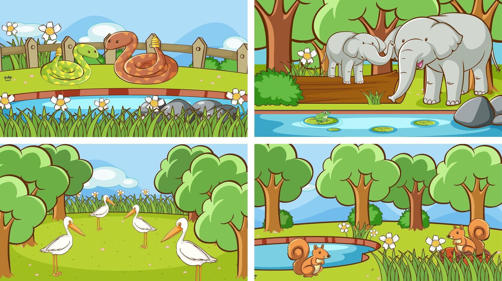 escenas de fondo de animales en el conjunto salvaje. vector