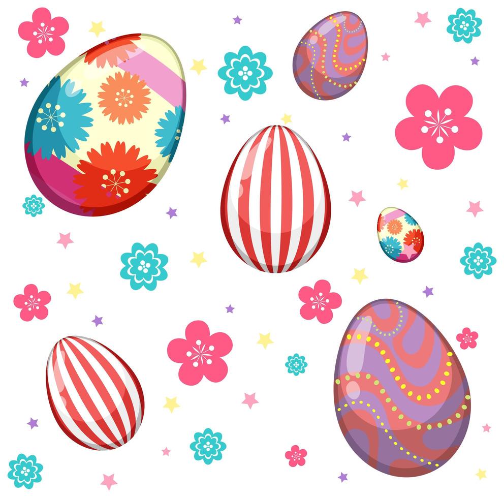 Pattern of easter eggs and colorful flowers vector