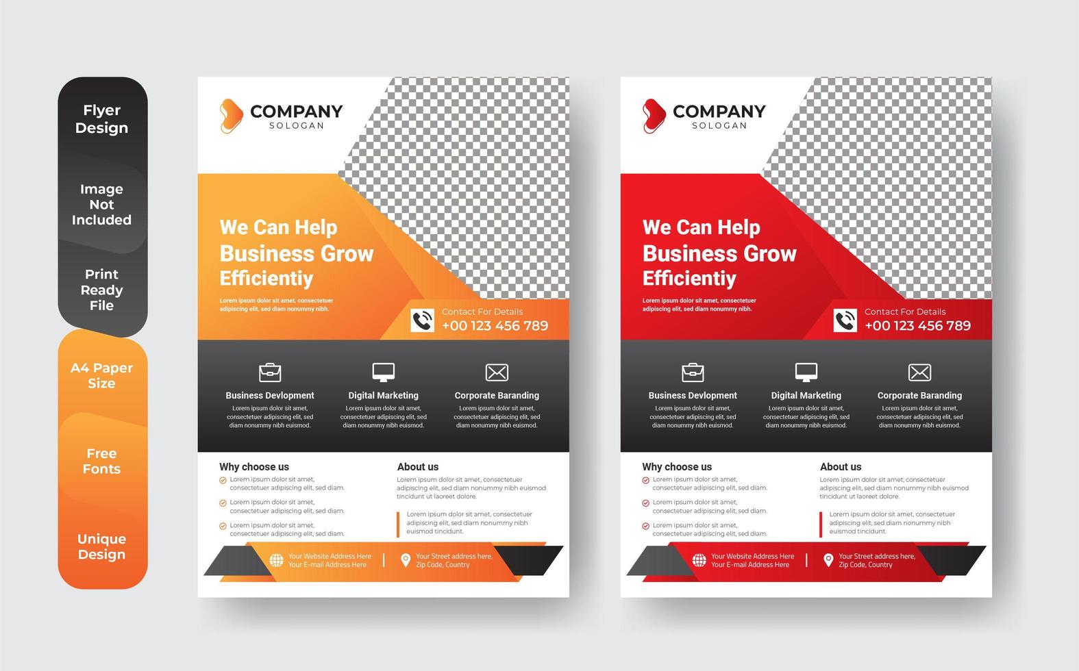Orange and red business flyer template set  vector