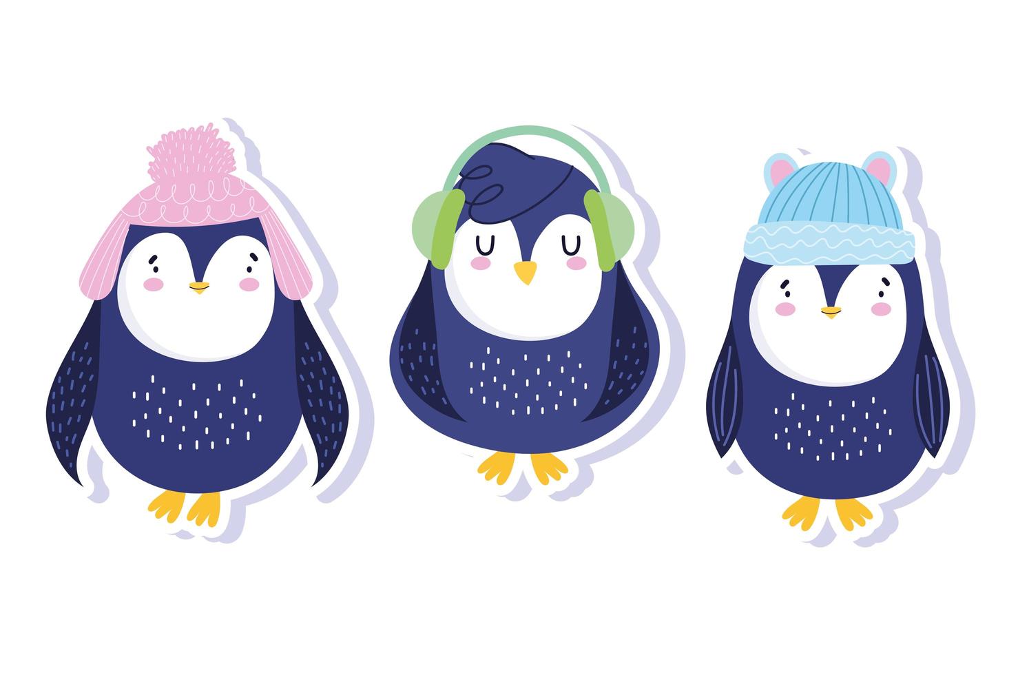 Penguins with winter hats and earmuffs antarctic vector