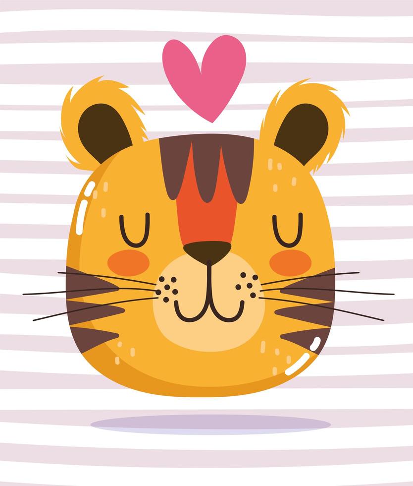 Cartoon animal adorable wild character tiger heart vector