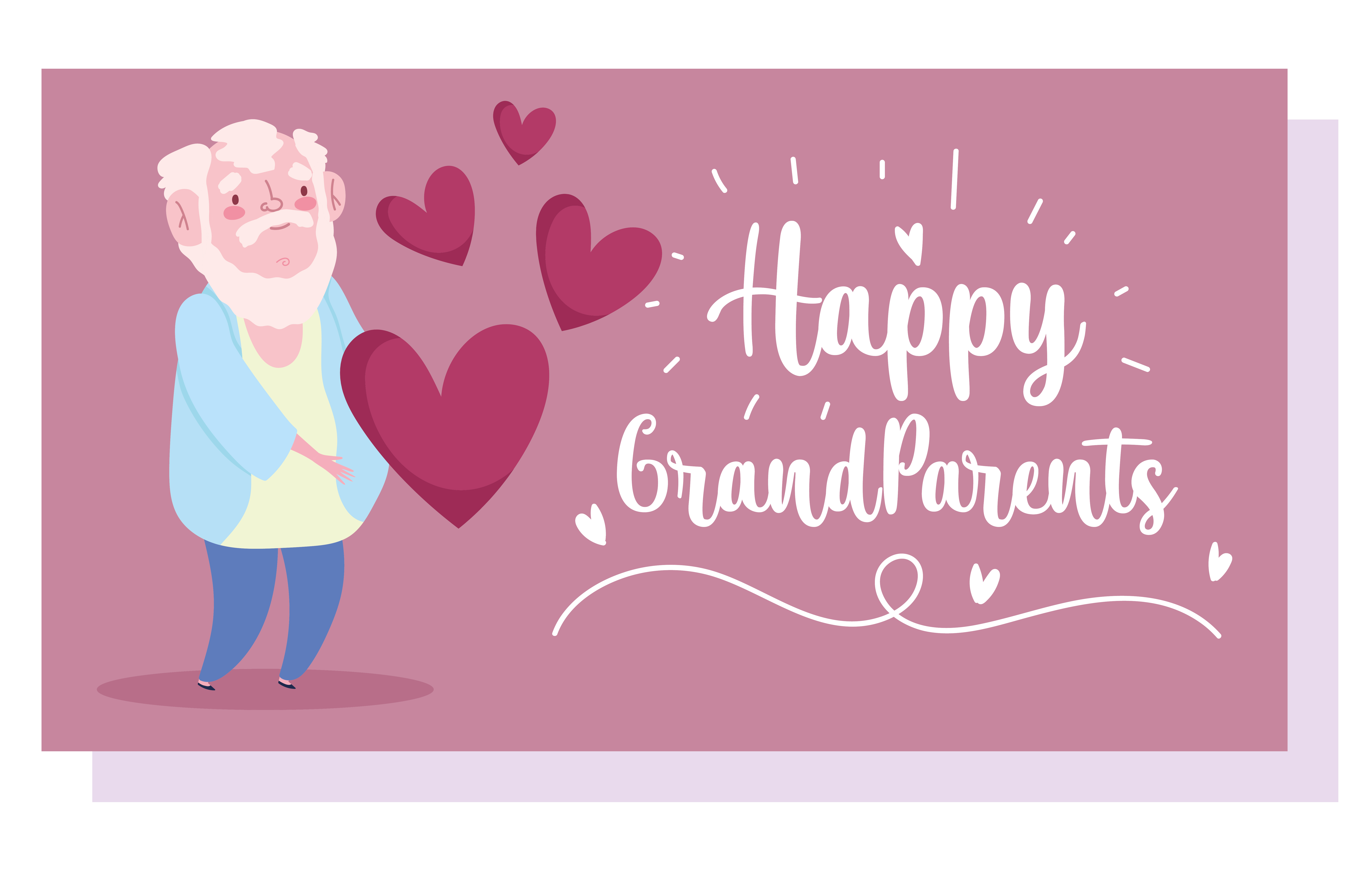 Download Bearded Grandpa With Hearts Cartoon Card 1367115 Vector Art At Vecteezy