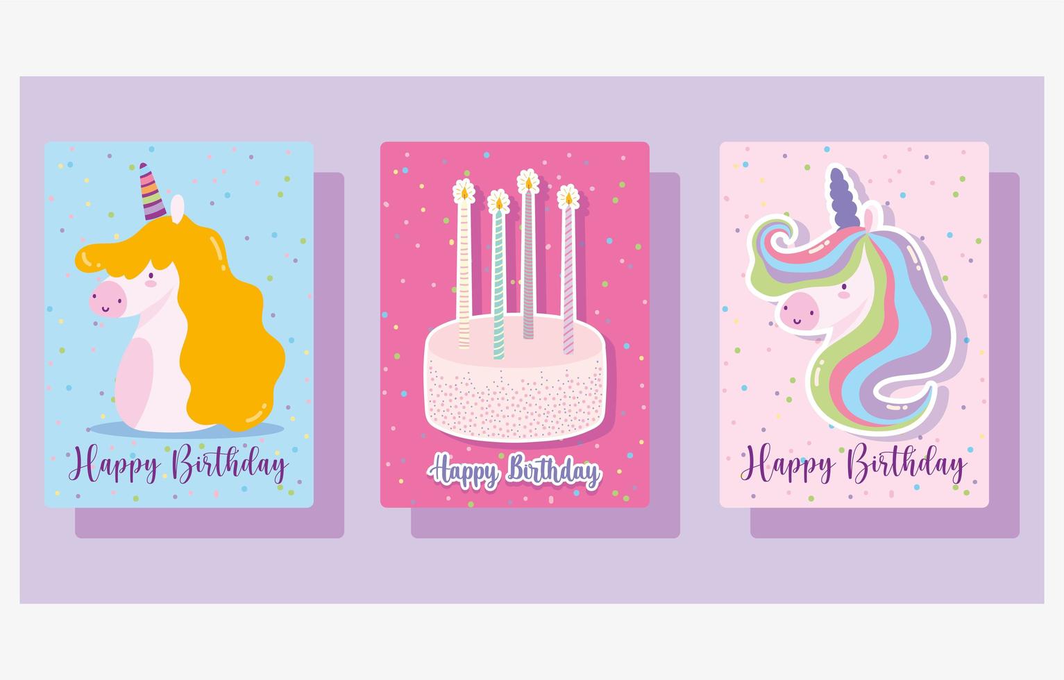 feliz cumpleaños pastel y velas conjunto de tarjetas vector