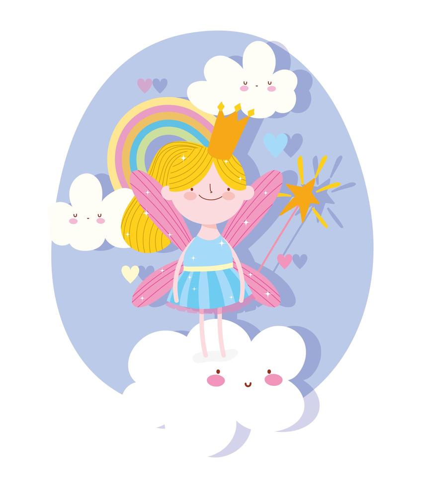 princesa de hadas con nubes arcoiris vector