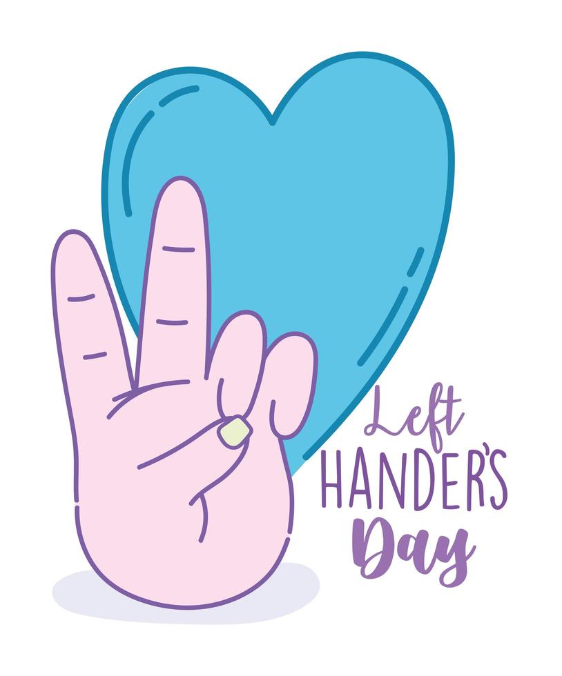 Left handers day poster with hand showing peace  vector