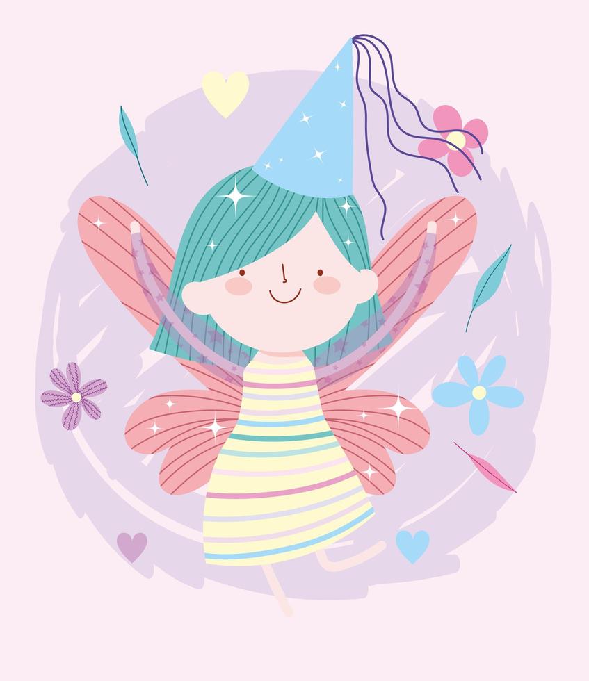 pequeña princesa de hadas con sombrero y flores vector