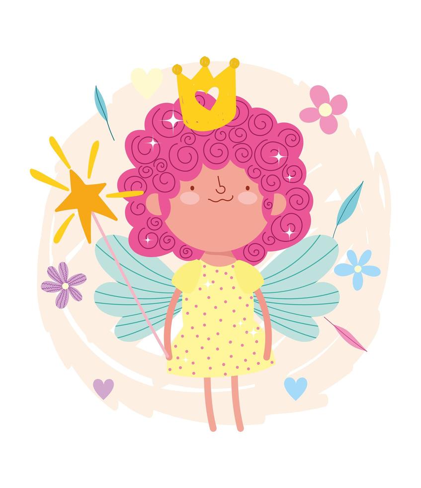 Curly hair fairy princess with magic wand vector