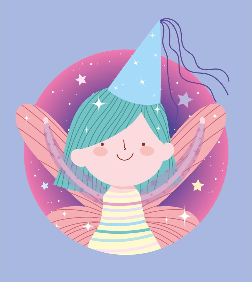 Fairy princess with hat in circle frame vector