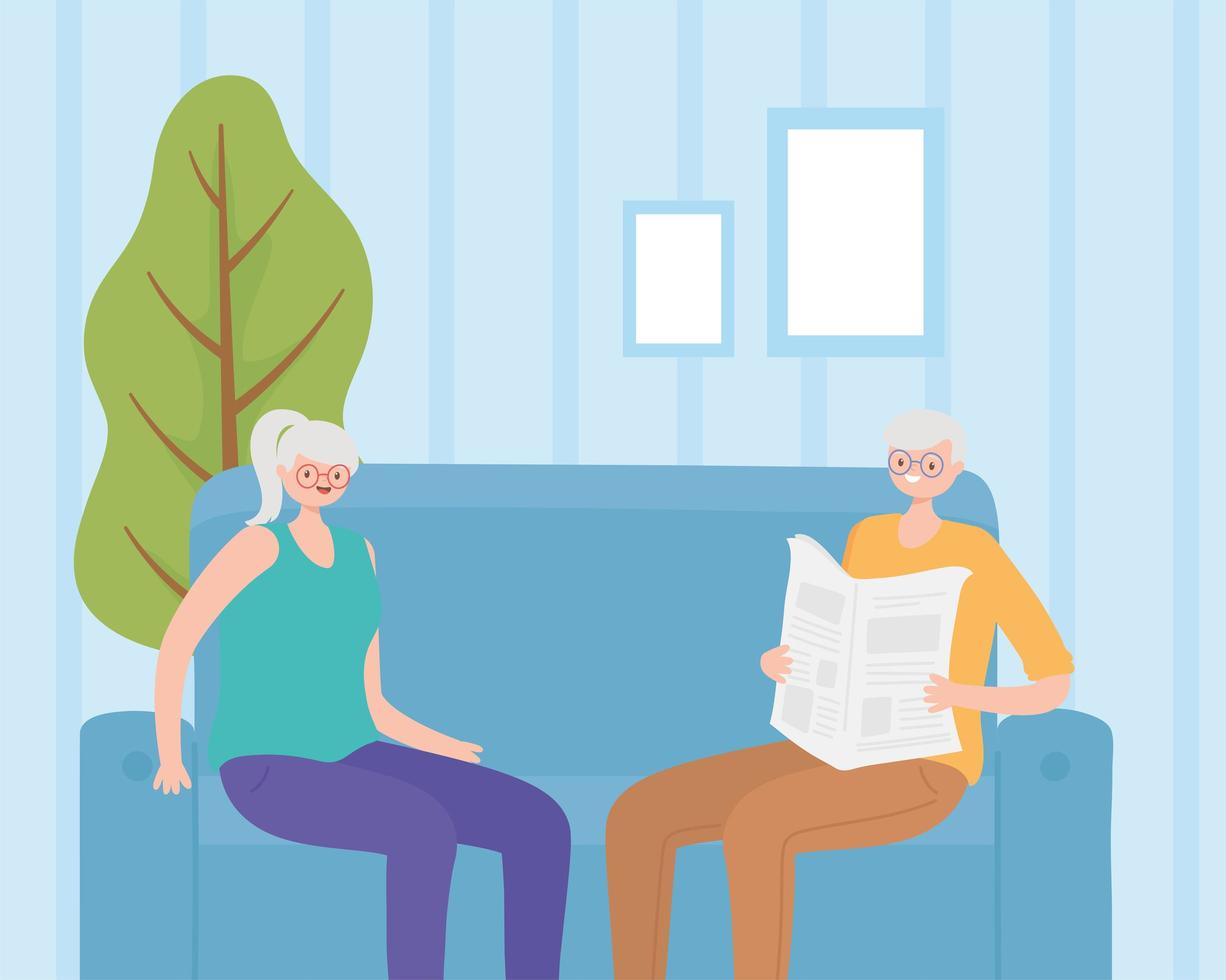 Active Seniors, Old Man Reading Newspaper vector