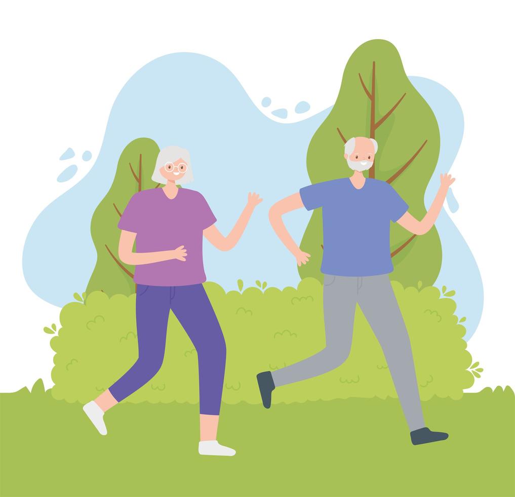 Elderly Seniors Practicing Physical Activities in the Park vector