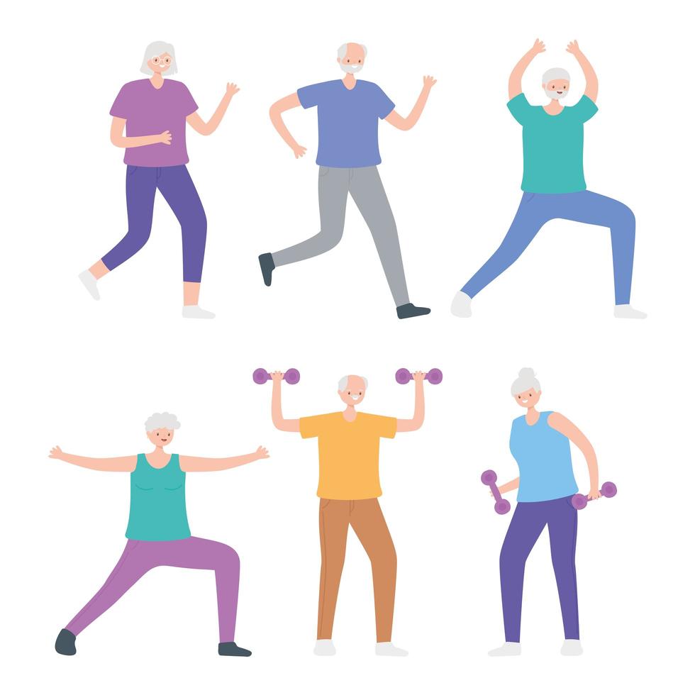 Elderly People Practicing Exercises vector