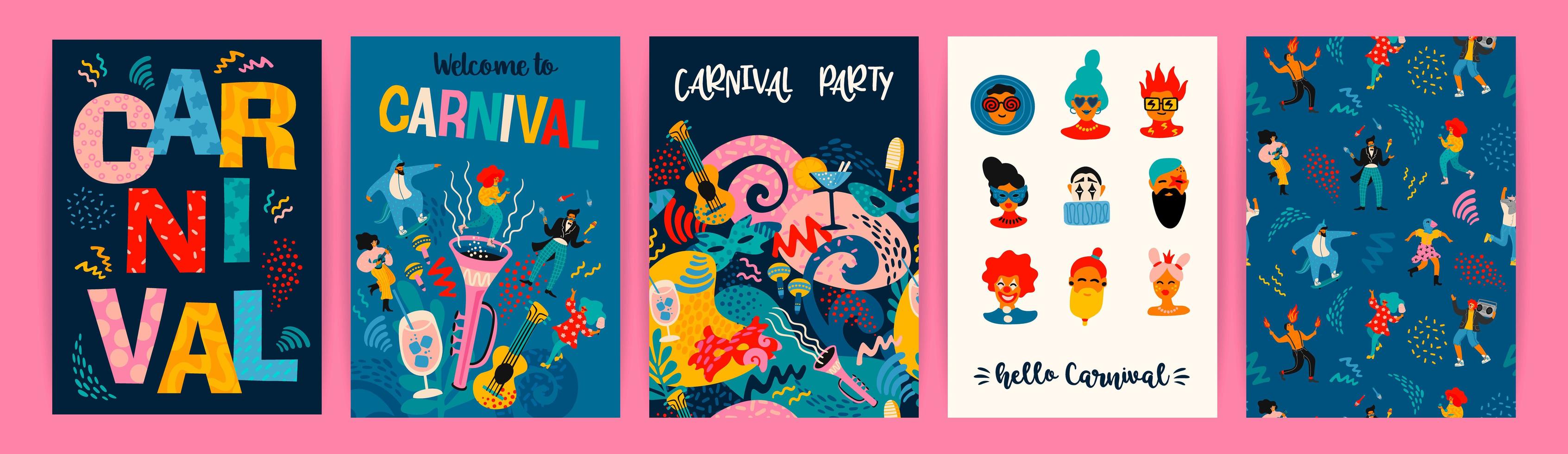 conjunto de diseños de carteles de carnaval vector