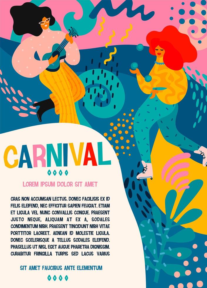 Carnival poster template with women celebrating  vector