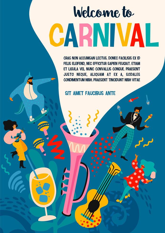 Carnival poster template with people celebrating  vector