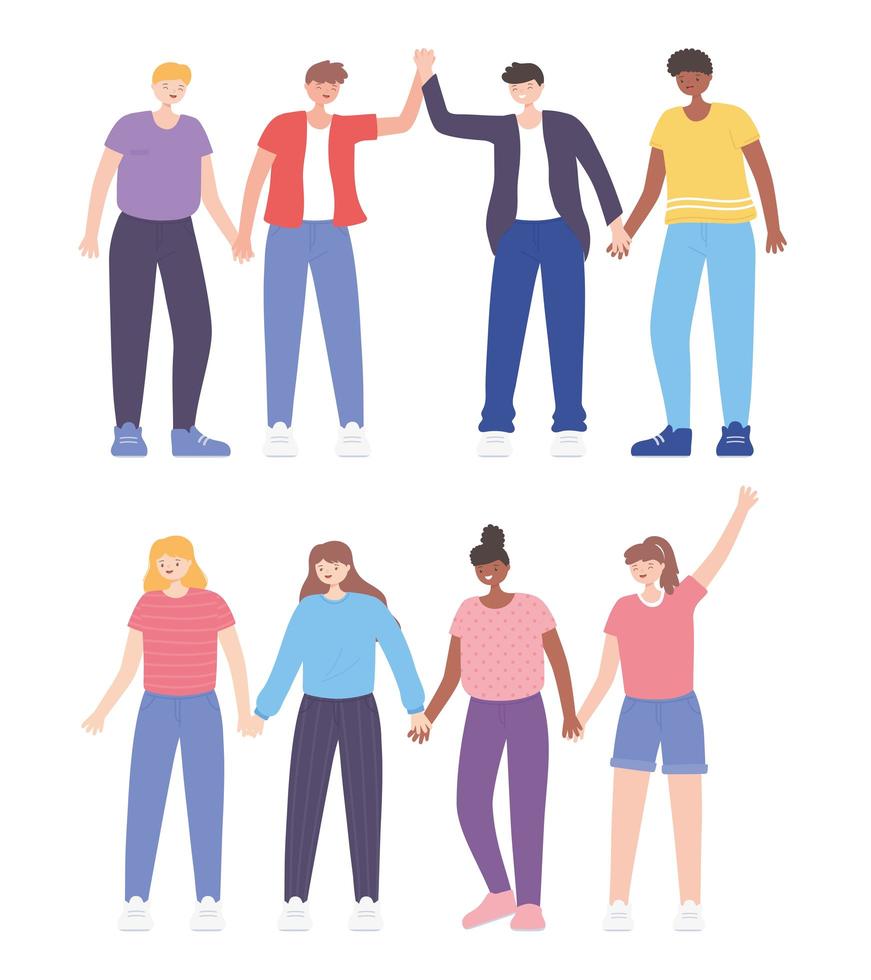 People together, men and women holding hands set vector