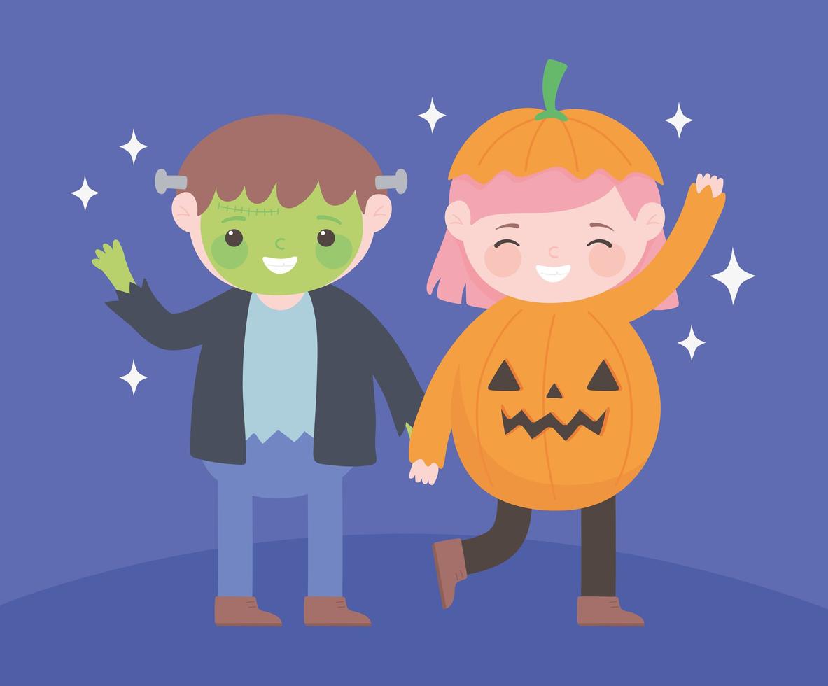 Happy Halloween, zombie boy and pumpkin girl vector