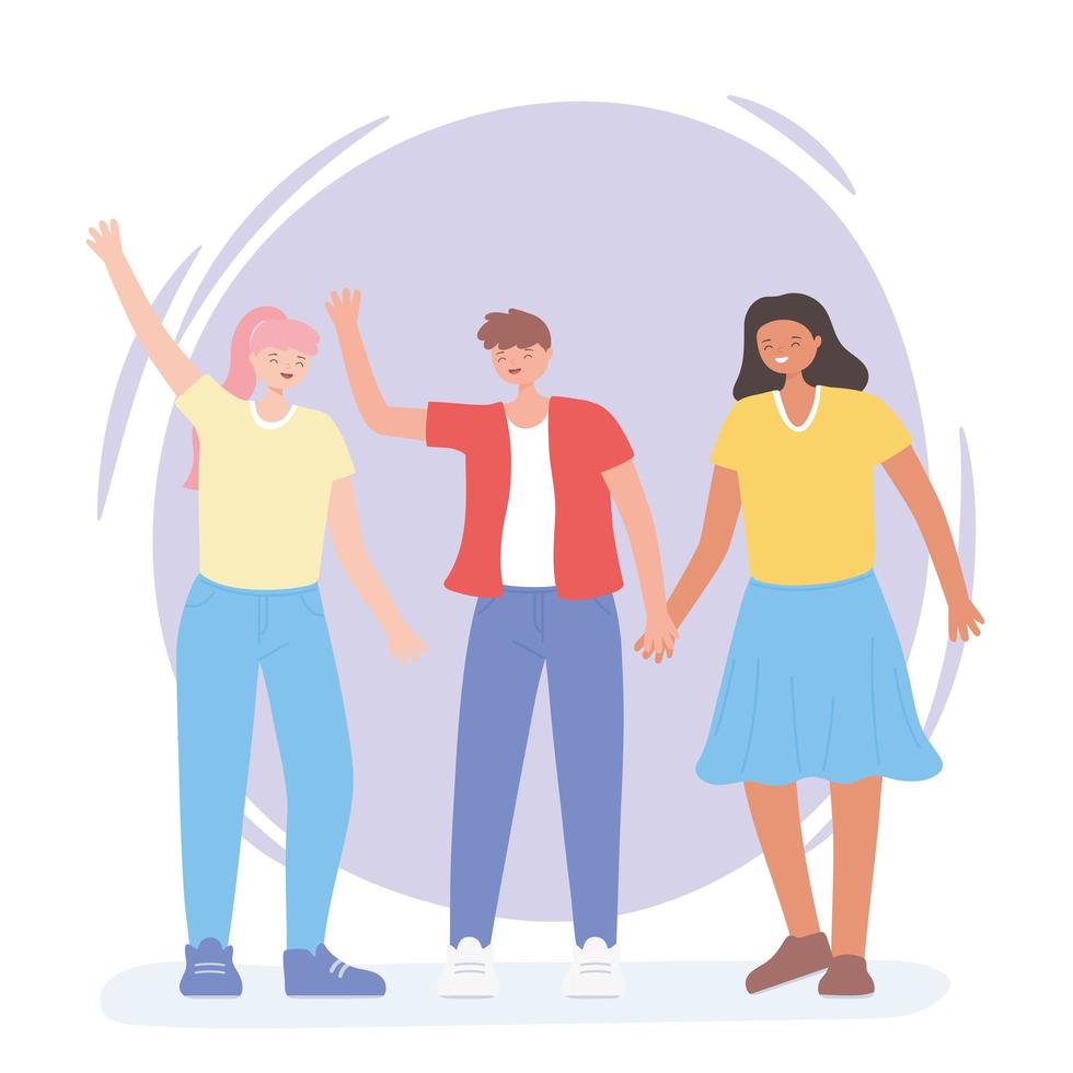 People together, woman and man waving hands vector