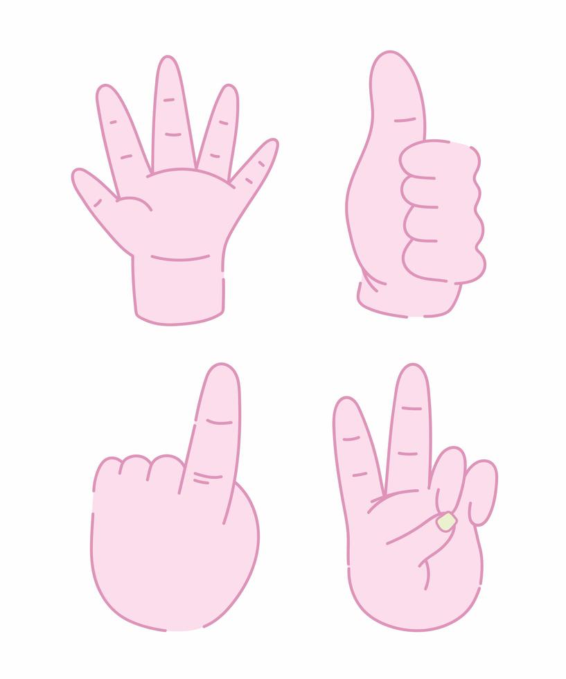 Pink human hands different gesture isolated icons vector