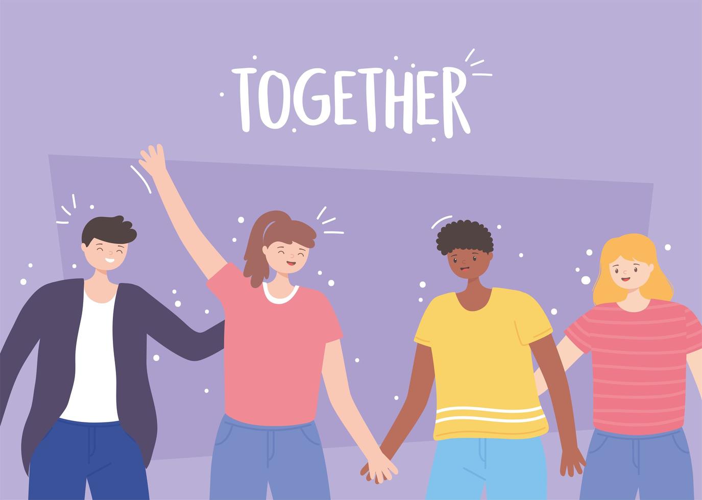 People together, smiling men and women holding hands, vector